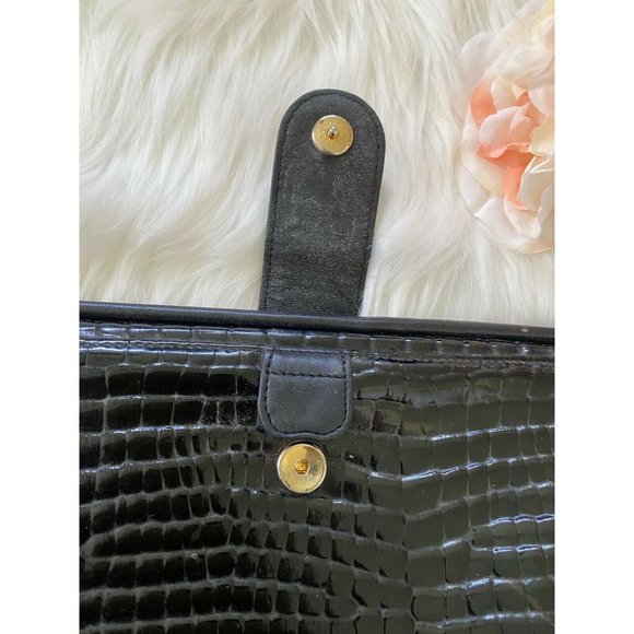 Vtg Jennifer Moore Blk Leather Reptile Clutch Bag - Picture 9 of 12